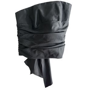 Amsale Black Strapless Ruched Sash Tie Top - Size 12 NWOT $395